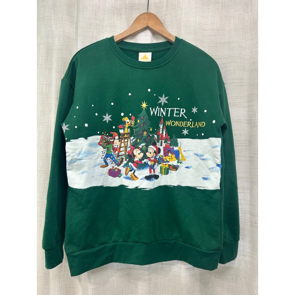 Disney Walt Disney World XS Winter Wonderland Christmas Crewneck Sweatshirt Grn